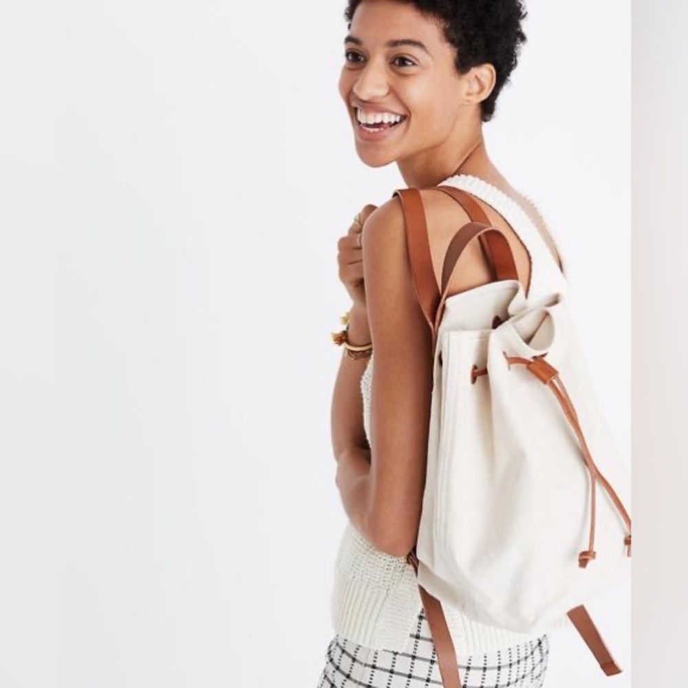 Madewell Canvas Leather Somerset Drawstring Backpack Purse - Picture 2 of 16